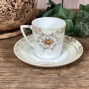 Vintage Occupied Japan Handpainted Demitasse Espresso Teacup & Saucer Set